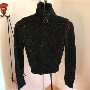 Fur lined tweed sweater